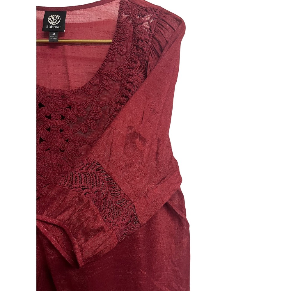 Bobeau Women’s Medium maroon top embroidered sheer